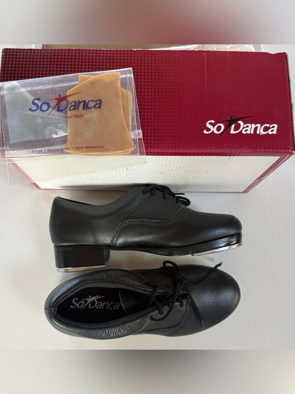 Kid’s or Women’s Black Tap Shoes - Real Leather Tap Shoes, So Danca.
